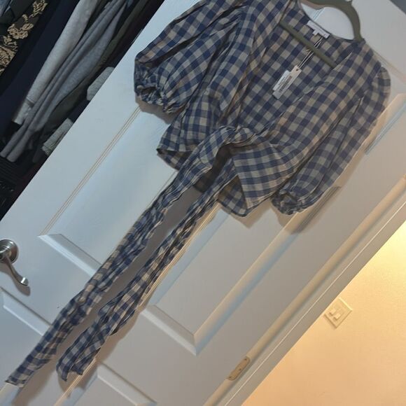 Olivaceous Wrap Tie Crop Top - Blue Checker - BRAND NEW - Tags - Size Medium - Picture 4 of 5